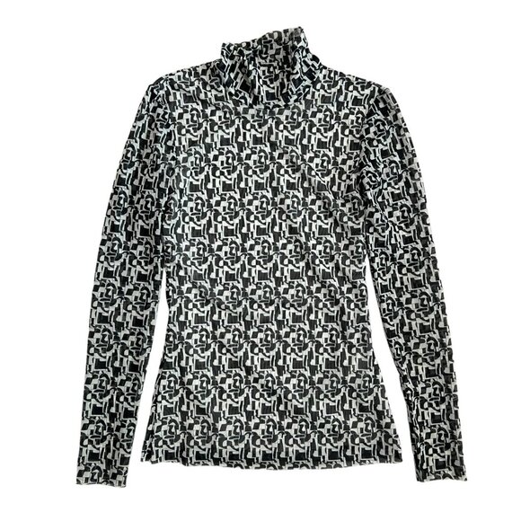 Baum und Pferdgarten Women's Jodi Geometric Mock Neck Mesh Top‎ Black White XS - Picture 1 of 11